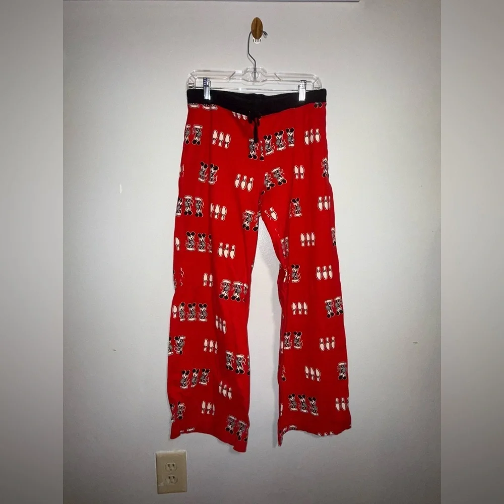 Disney Mickey Mouse Bowling Pajama Pants Size Large Red Sleepwear
